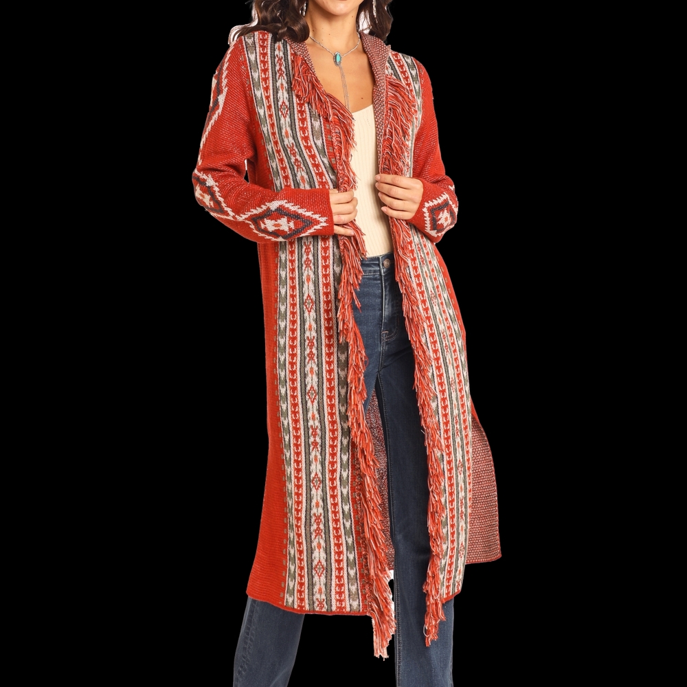 Rock & Roll Cowgirl Aztec Fringe Hooded Duster